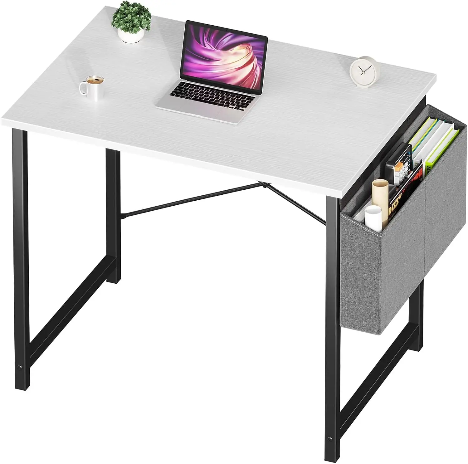 

Compact 32-Inch Computer Desk for Small Spaces, Home Office Gaming Study Table with Storage Bag in White