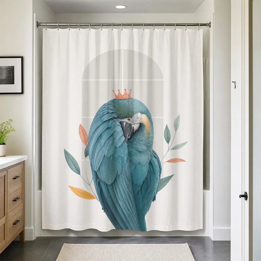 Waterproof Boho Tropical Bird Watercolor Shower Curtain Liner for Bathroom Decor Jungle Aesthetic Parrot Animal Print Shower Cur