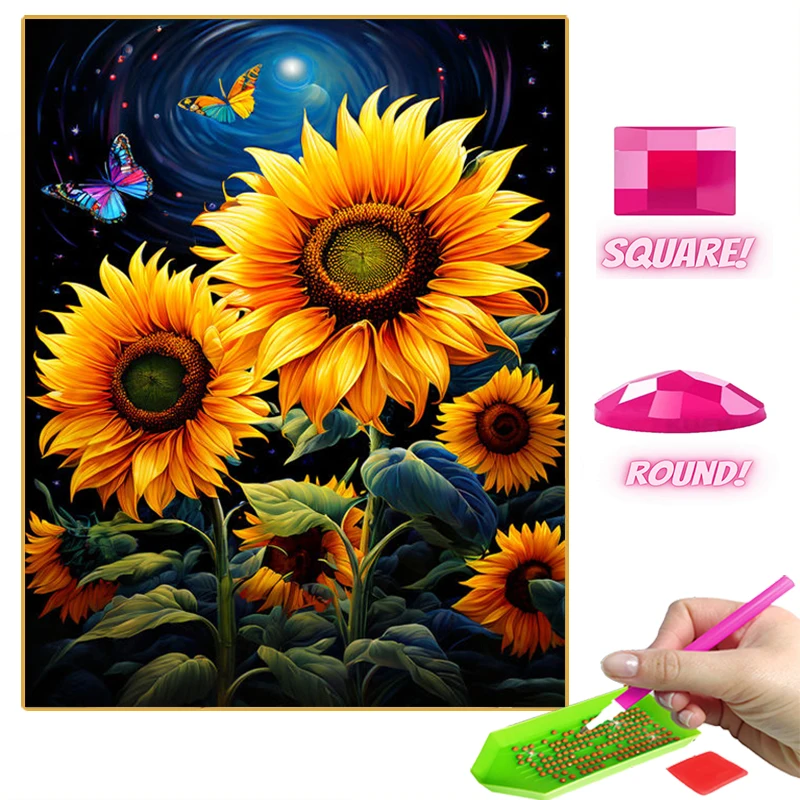 Starry Sky Sunflower Diamond Painting Flower Art Full Rhinestone Mosaic Cross Stitch Kit Landscape Home Handmade Decoration Gift