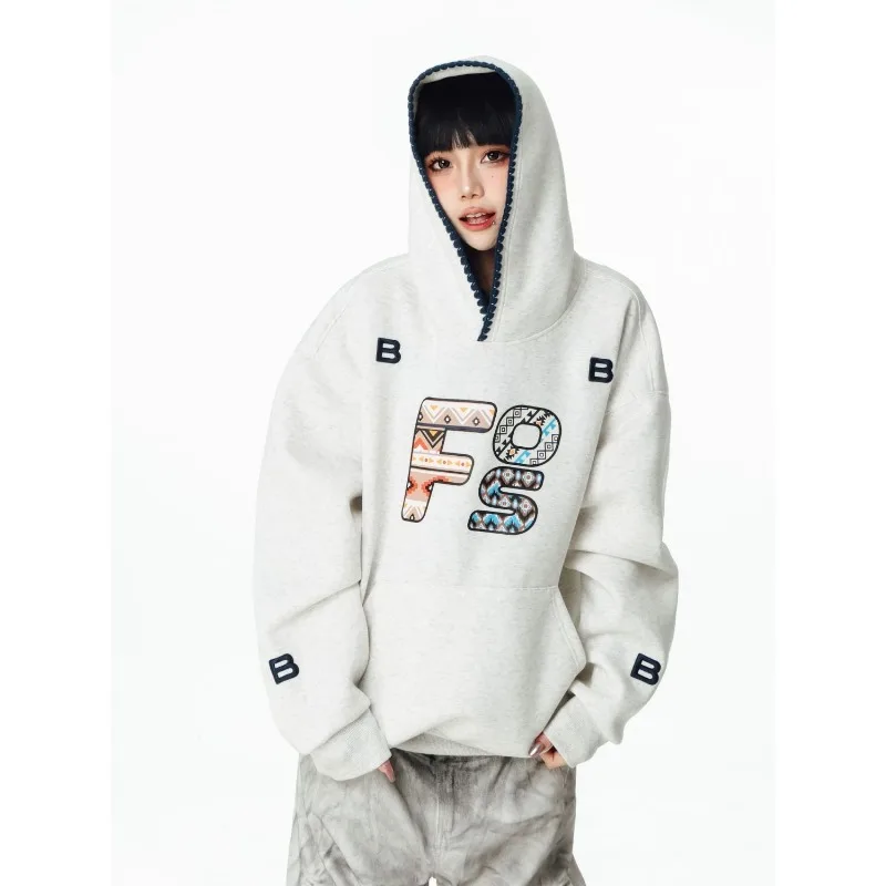 Navy letter printed sweatshirt 2024 new couple fashion retro trend loose and simple y2k street sports casual hooded top hot sale