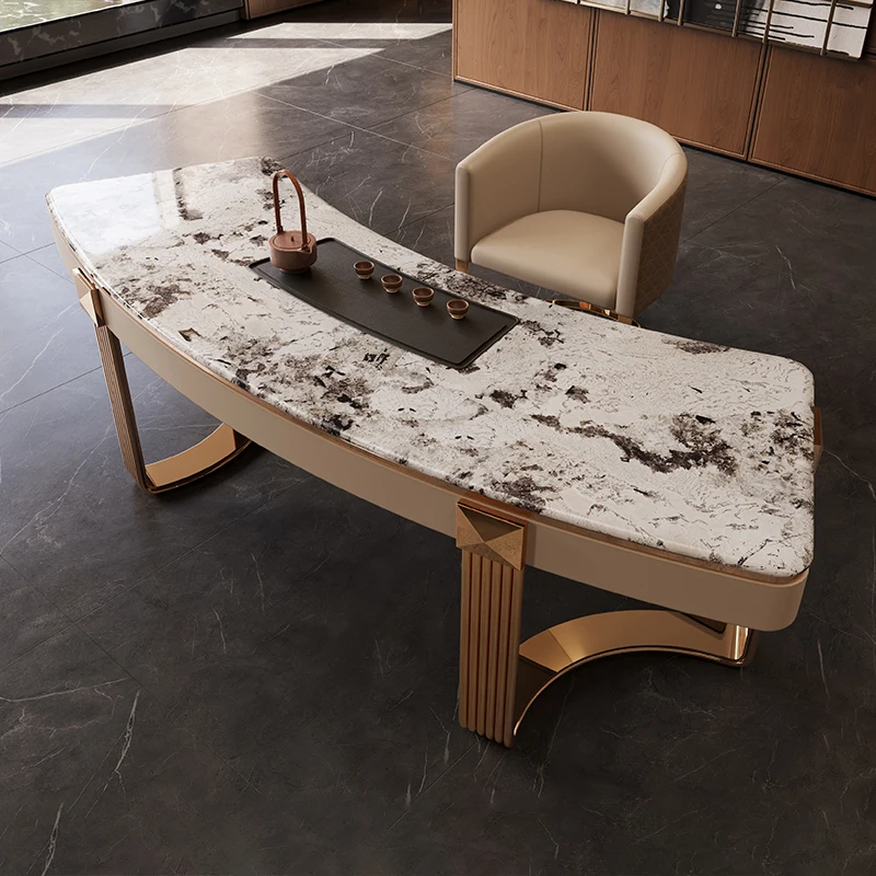 Light Luxury Italian Luxury Stone Tea Table and Chair Combination Modern and Minimalist Office Effort Tea Table Integrated House