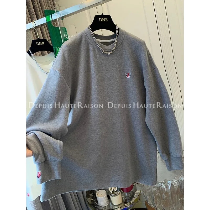 

Осенне-зимняя приятная для кожи женская футболка с вышивкой с начесом снеговика и стильным свитшотом с круглым вырезом