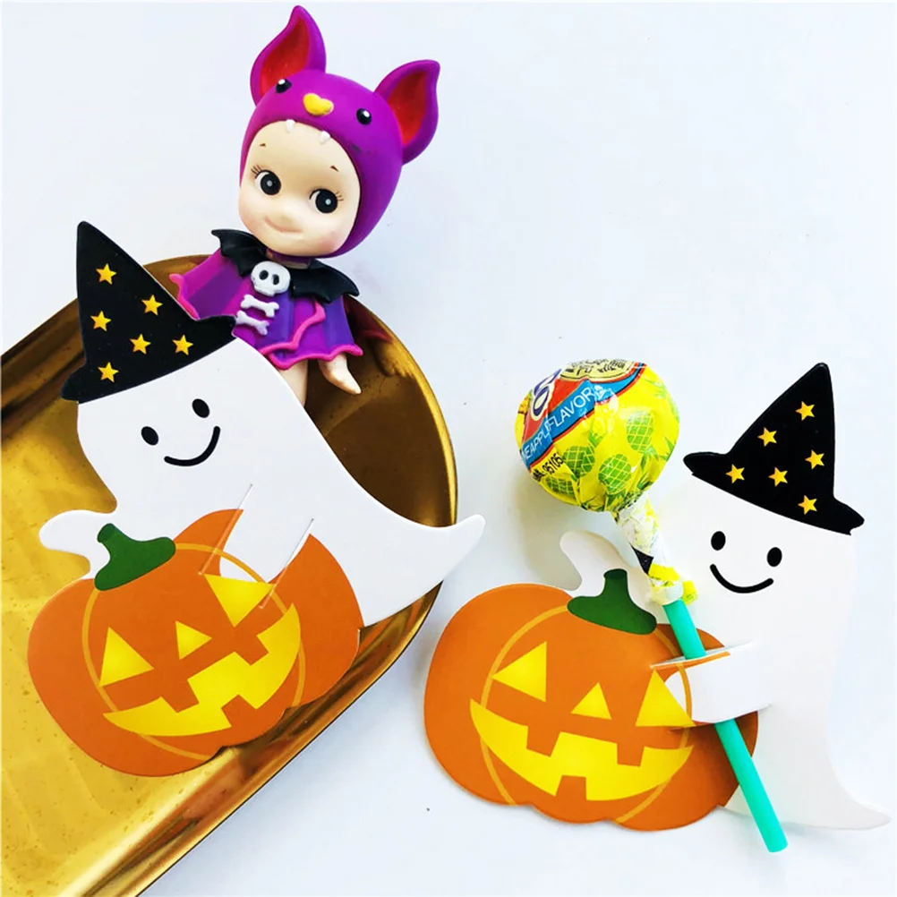 

50pcs Pumpkin Pattern Paper Cards Food Grade Lollipop Decoration Kids Party Wedding Festival Diy Packaging Message Card