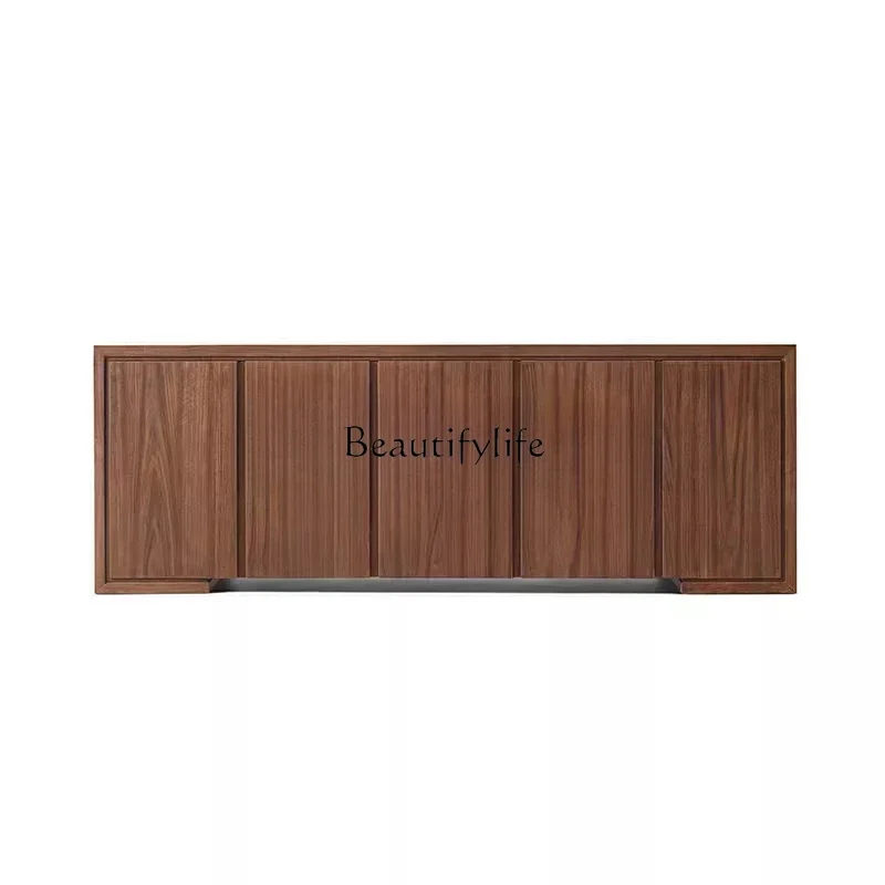 01American country walnut color living room solid wood dining side storage cabinet