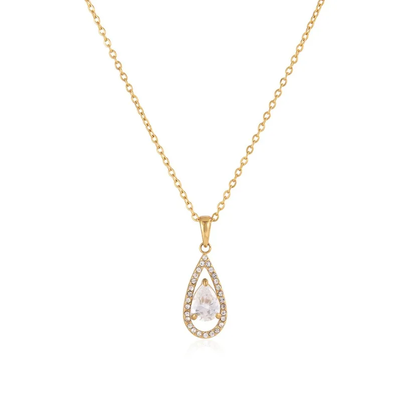 

Minar Hot Sale Water Drop CZ Cubic Zirconia Pendant Necklaces for Women Tarnish Free 18K Gold PVD Plated Stainless Steel Choker