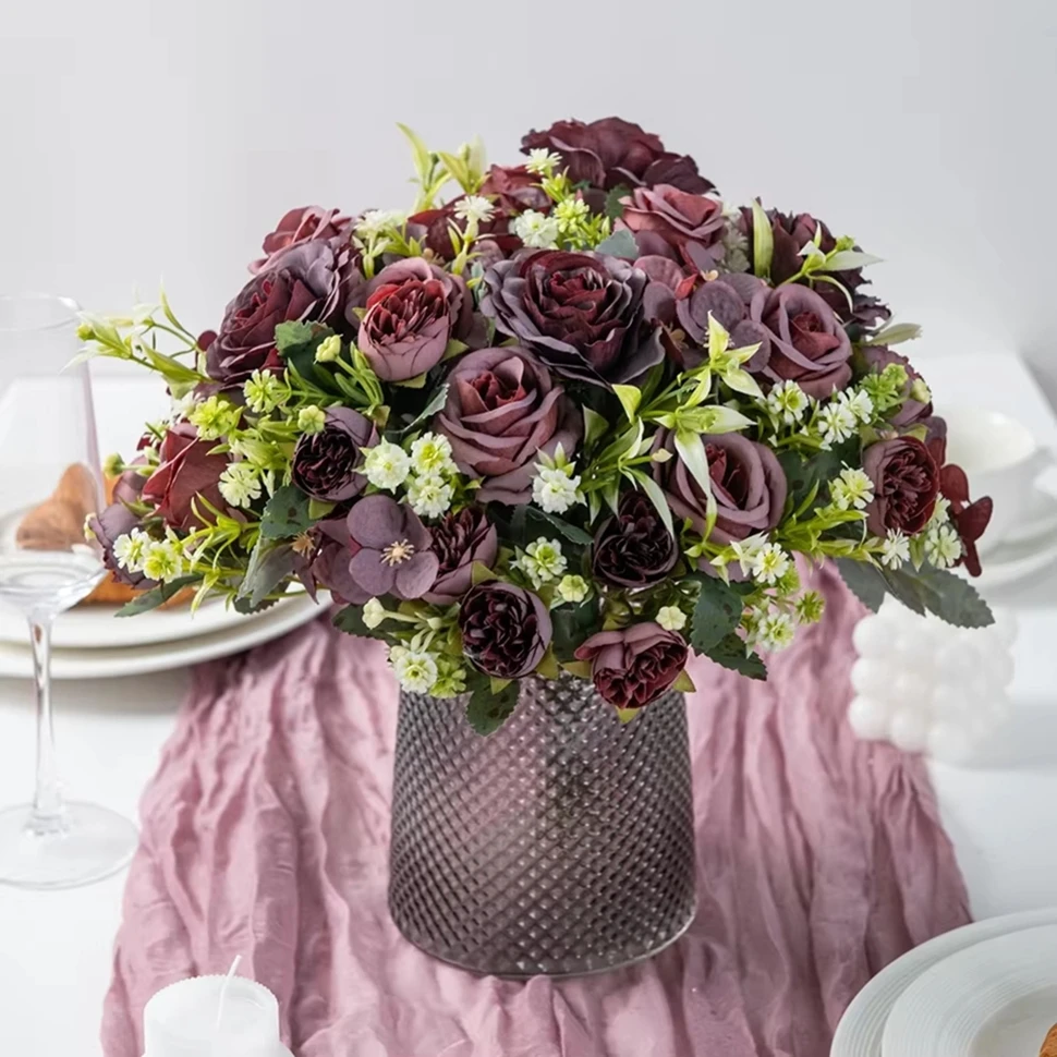 

1PC Artificial Flowers Silk Rose Outdoor Yard Garden Ornament Wedding Bridal Bouquets Vase Home Room Decor Festival Party Wreath