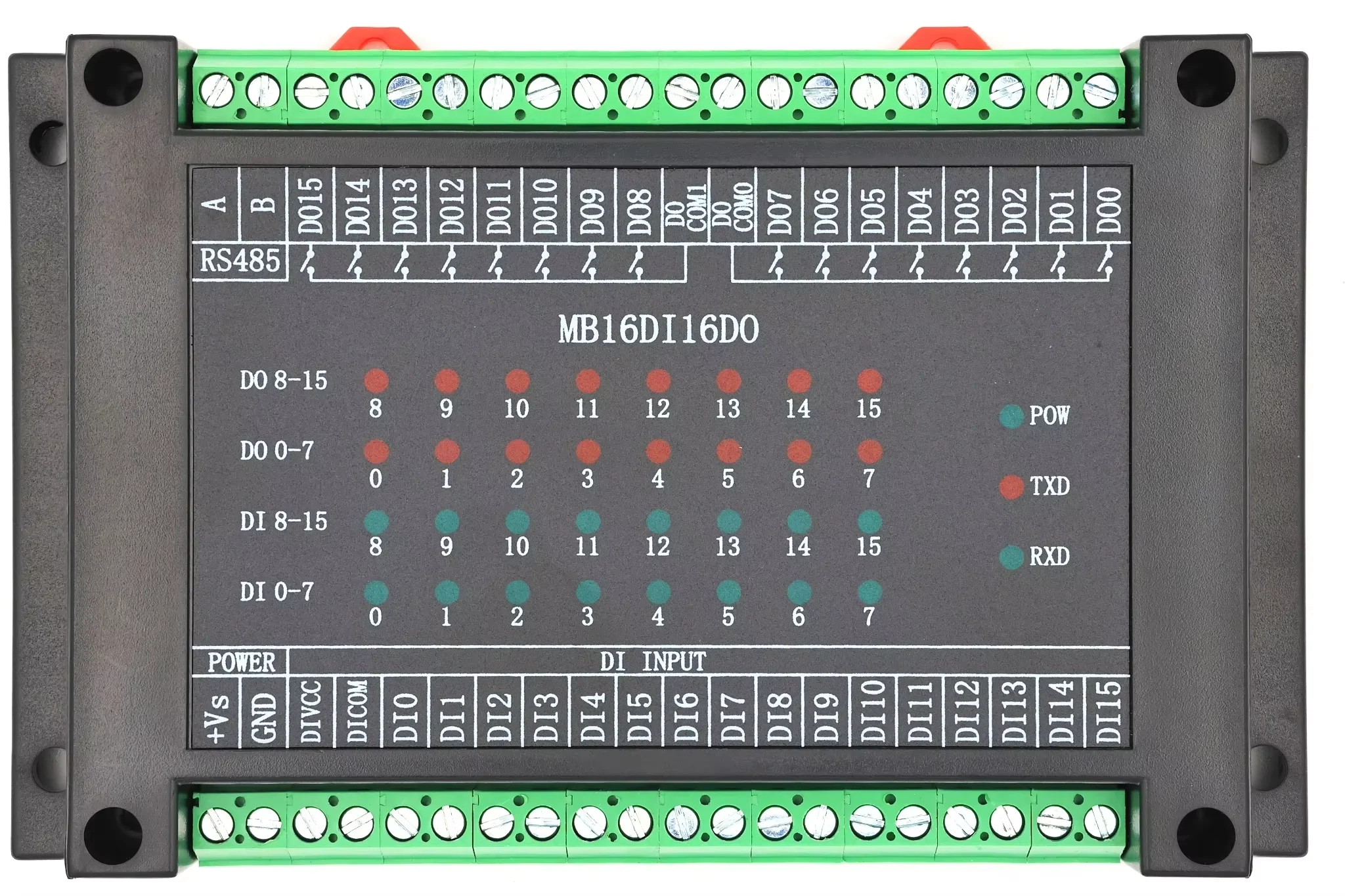 MB16DI16DO Acquisizione dati ingresso interruttore a 16 vie Modulo uscita relè a 16 vie Comunicazione RS485 MODBUS-RTU