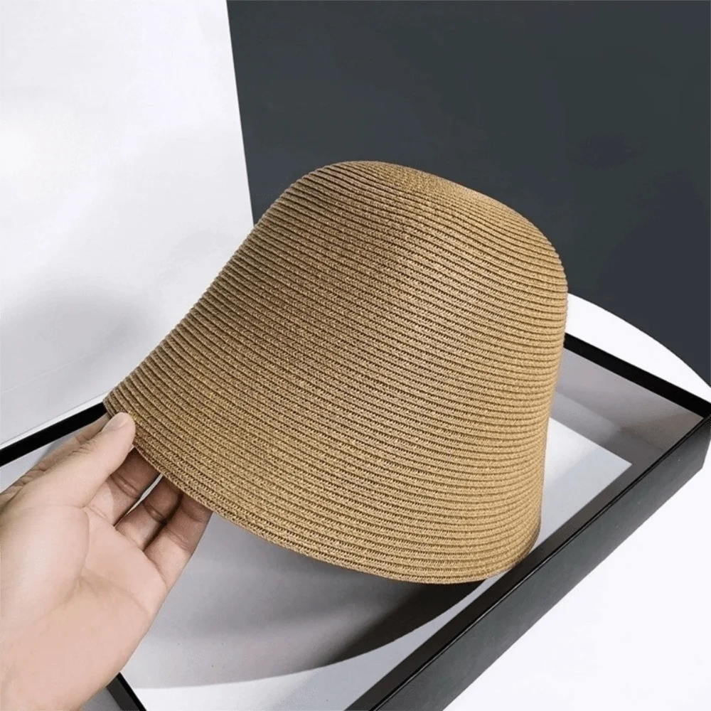 

Simple Foldable Straw Hat Solid Color Breathable Fisherman Hat Hand Woven Japanese Style Sun Hat for Outdoor Seaside