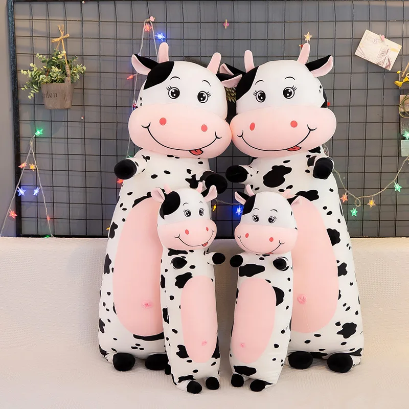 70cm-100cm Lovely Creative Milk Cow Plush Pillow Toys Soft Stuffed Cartoon Animal Cattle Doll Bedroom Sleeping Pillow Cushion