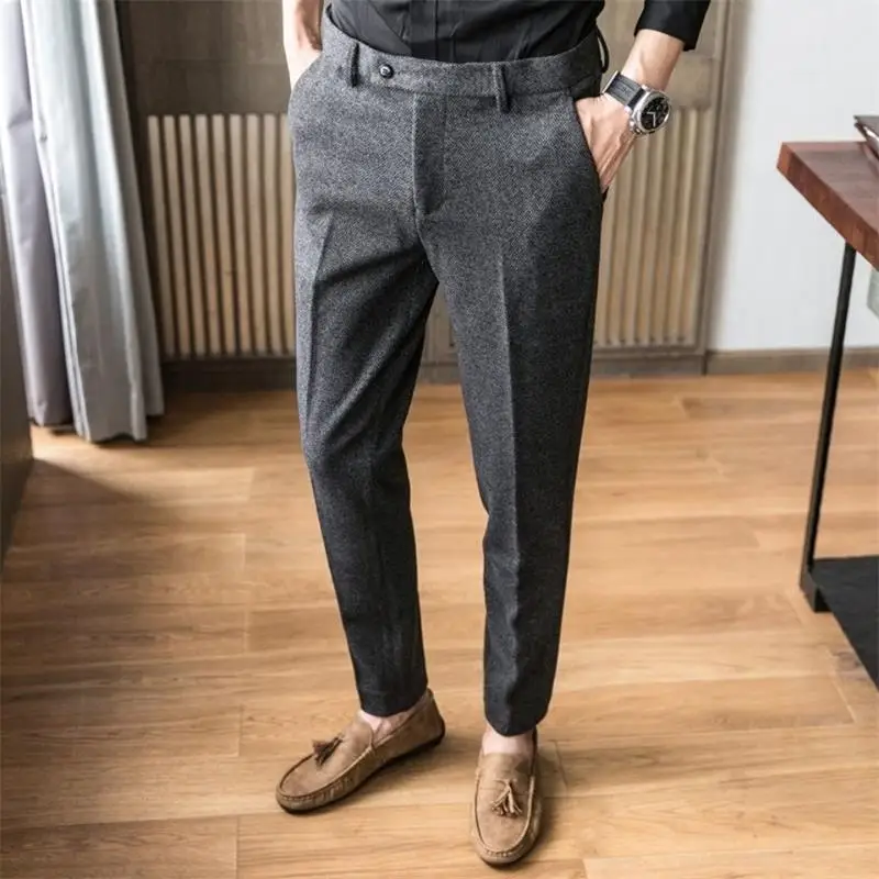 

Autumn and winter woolen dress pants pants men's casual pants ground fur trend slim foot pants business suit pants