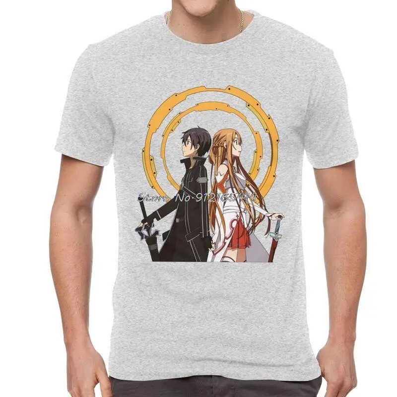 Sword Art Online T-Shirts Men Fashion T Shirts Anime Manga Sao Kirito Yuuki Asuna Tshirt Cotton Tee Tops Streetwear Harajuku