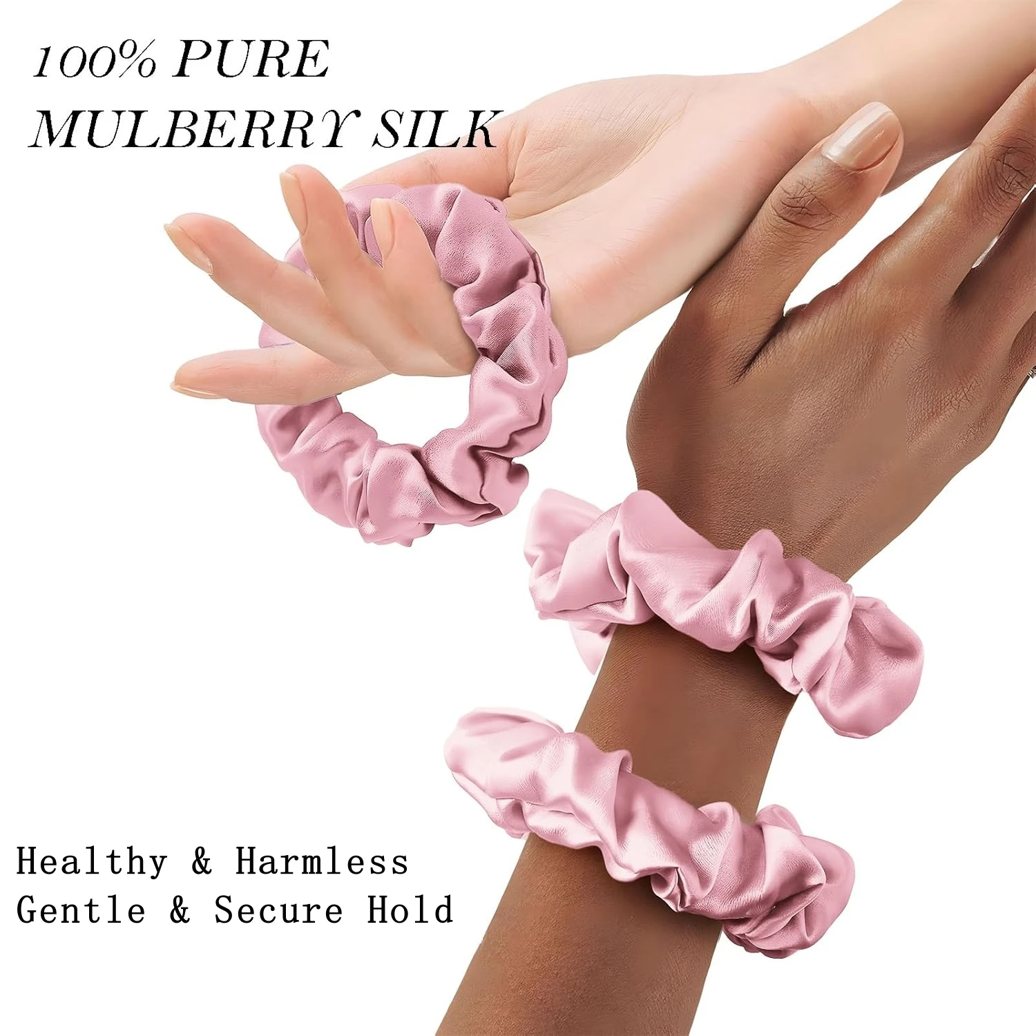 4PCS Medium 100% Pure Mulberry Silk Hair Accessorie, Elegant Silk Hair Scrunchies for Women, Soft & Durable Hairbands. view 3