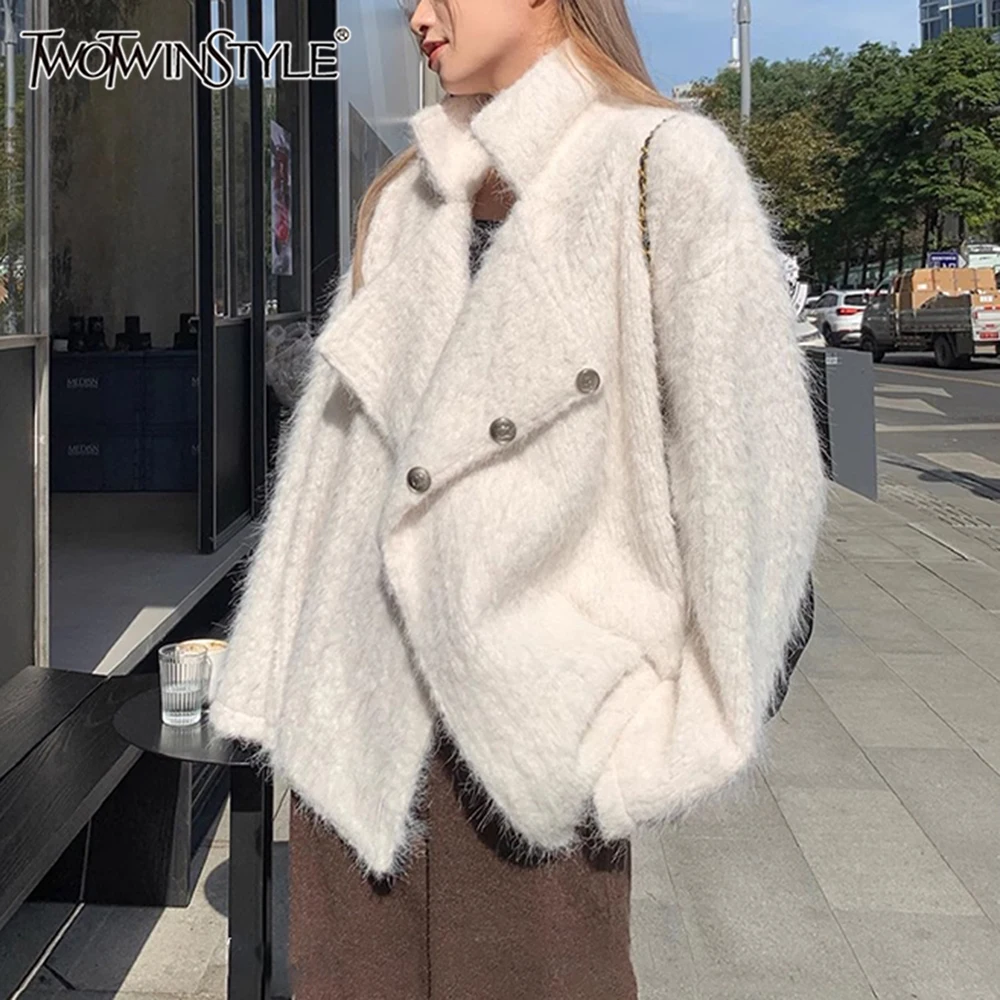 

Женская куртка на пуговицах TWOTWINSTYLE, однотонная уличная куртка с отложным воротником и длинным рукавом