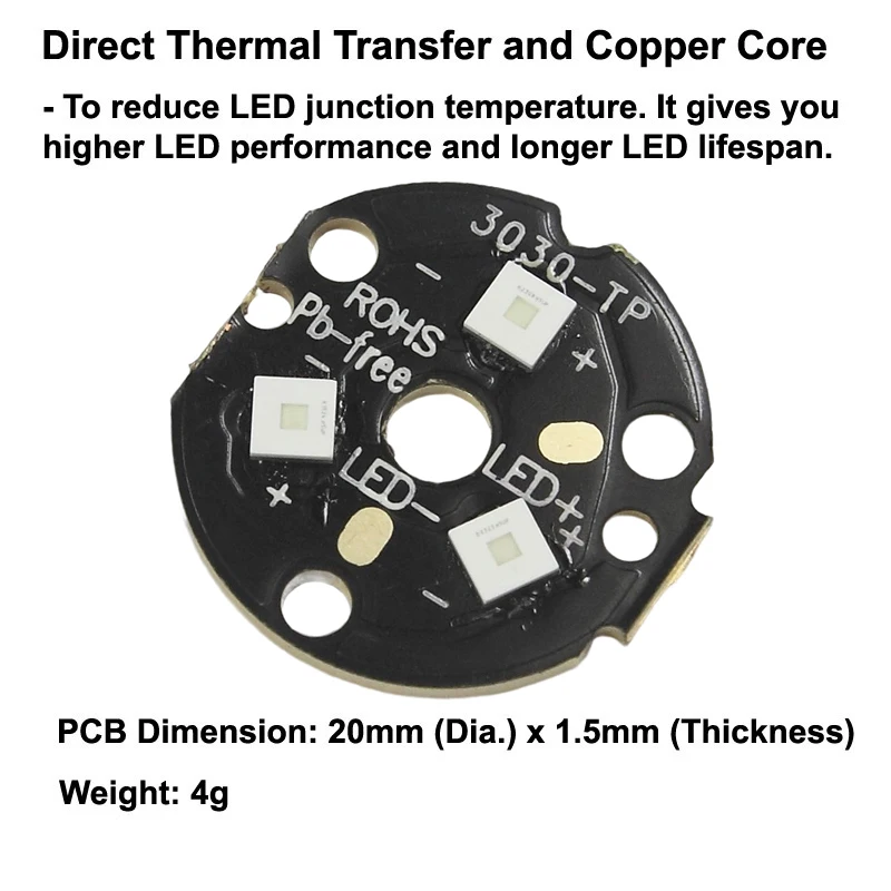 Triple KB CSLNM1.14 Blue 450nm LED on KDLitker 20mm DTP Copper MCPCB Parallel with Lens Flashlight DIY