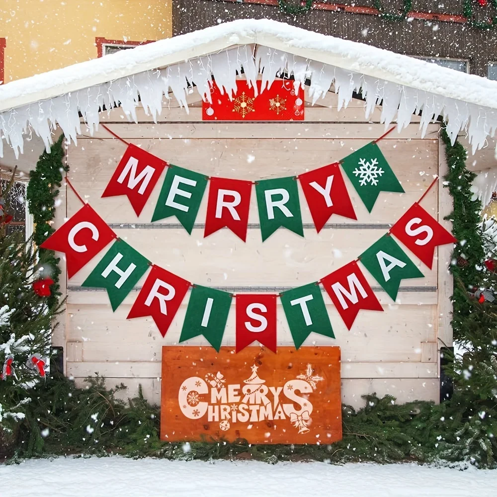 Felt Merry Christmas Banner, Christmas Decor Banner Pull Flag, Christmas Party Decor Supplies, Christmas Home Decor Wall Decor