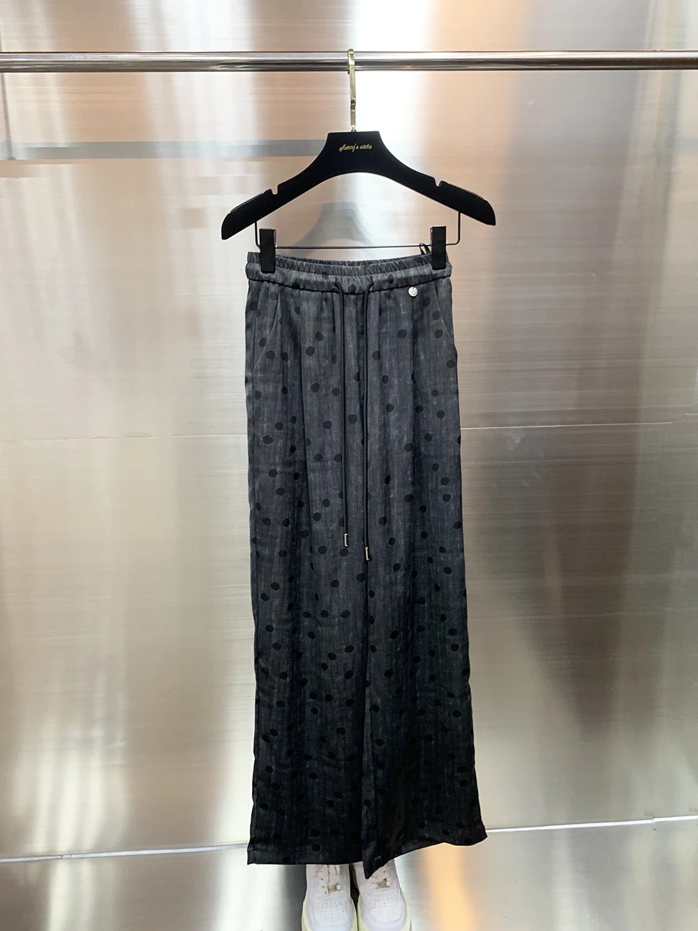 

2025 Summer New Polka Dot Pattern Casual Wide Leg Pants Floor Length Women's Loose Straight Cut Trousers Anti-Aging