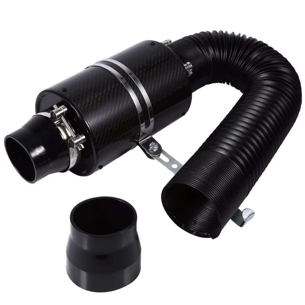 Car Universal Carbon Fiber Induction Filter Cold Air Intake Feed System Induction Kit with Fan Hose 76mm 3 inch