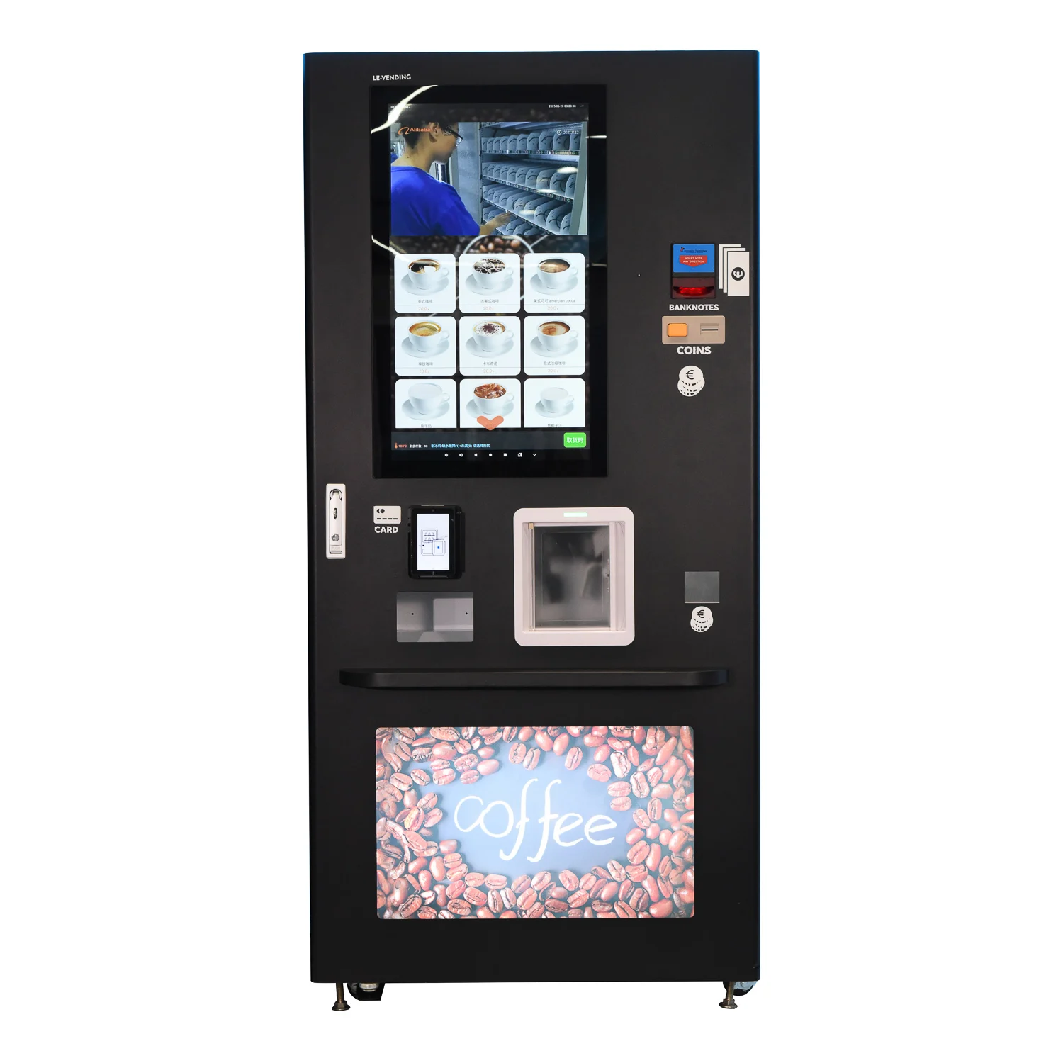 Best Selling Metal Fresh Ground Coffee Vending Machine Perfect Extraction for Shopping Mall Use QR Code Token Payment