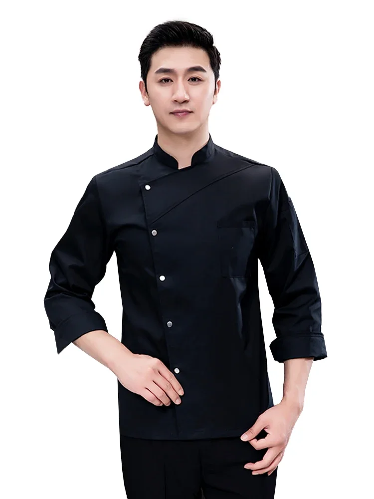 Five Buckles Overalls Kitchen Unisex Chef Jackets Restaurant Uniform Food Service Cafe Shop Breathable Long Sleeve Shirt