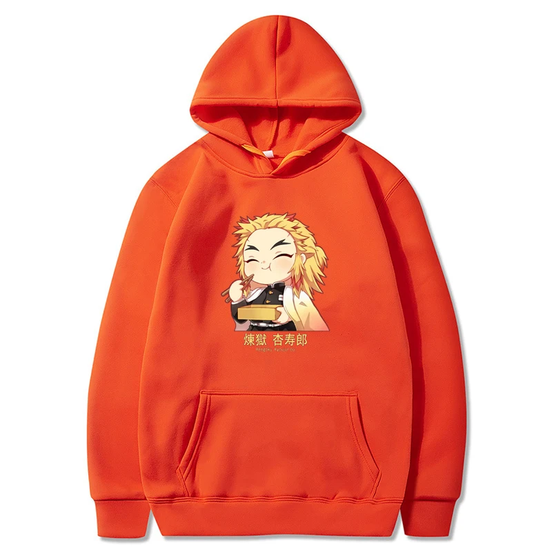 

Women's Long Sleeves Anime Demon Slayer Kimetsu No Yaiba Cute Rengoku Kyoujurou Printing Hoodies Unisex Autumn Winter Fleece Swe