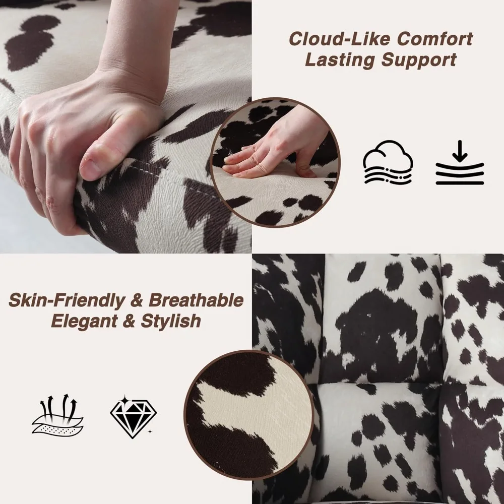 Ergonomic Cow Print Velvet Swivel Office Desk Chairs with Wheels and Arms, Comfortable Height Adjustable Set of 2 for Home Offic