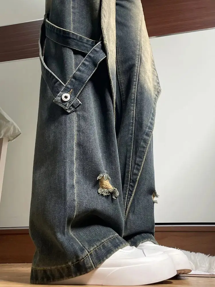 AAA + 2024 estate donna stile Casual Harajuku Jeans Vintage a vita alta pantaloni larghi strappati Y2K gamba larga Punk pantaloni larghi in Denim