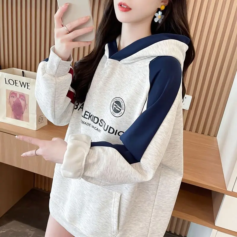 Vrouwen Blokkeren Sweatshirt Met Capuchon Loose Fit Herfst 2025, Oversize Vintage Hip Hop Hoodies Trendy Jas Dikke Top Streetwear Herfst