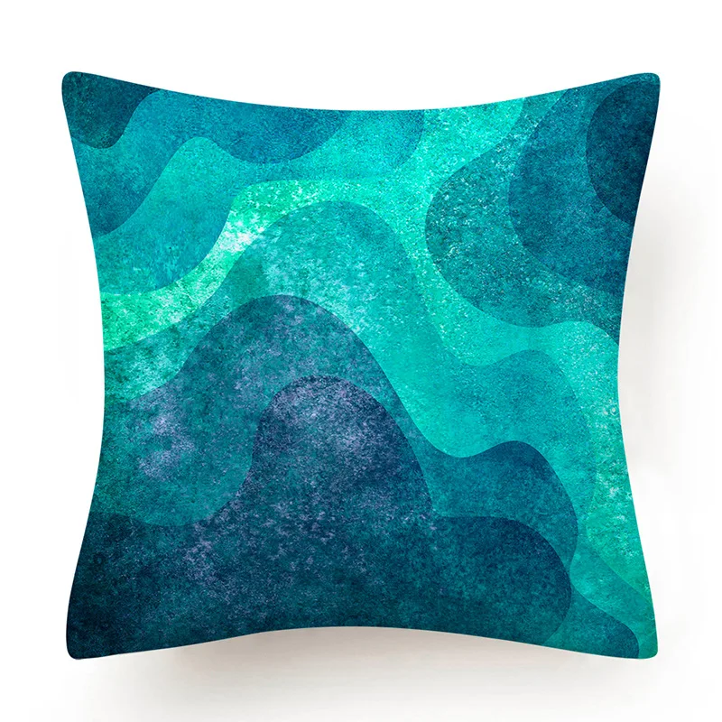 Teal Blue Green Geometric Pillow Cover Sofa Cushion Bed Butterfly   Home Decoration Car   