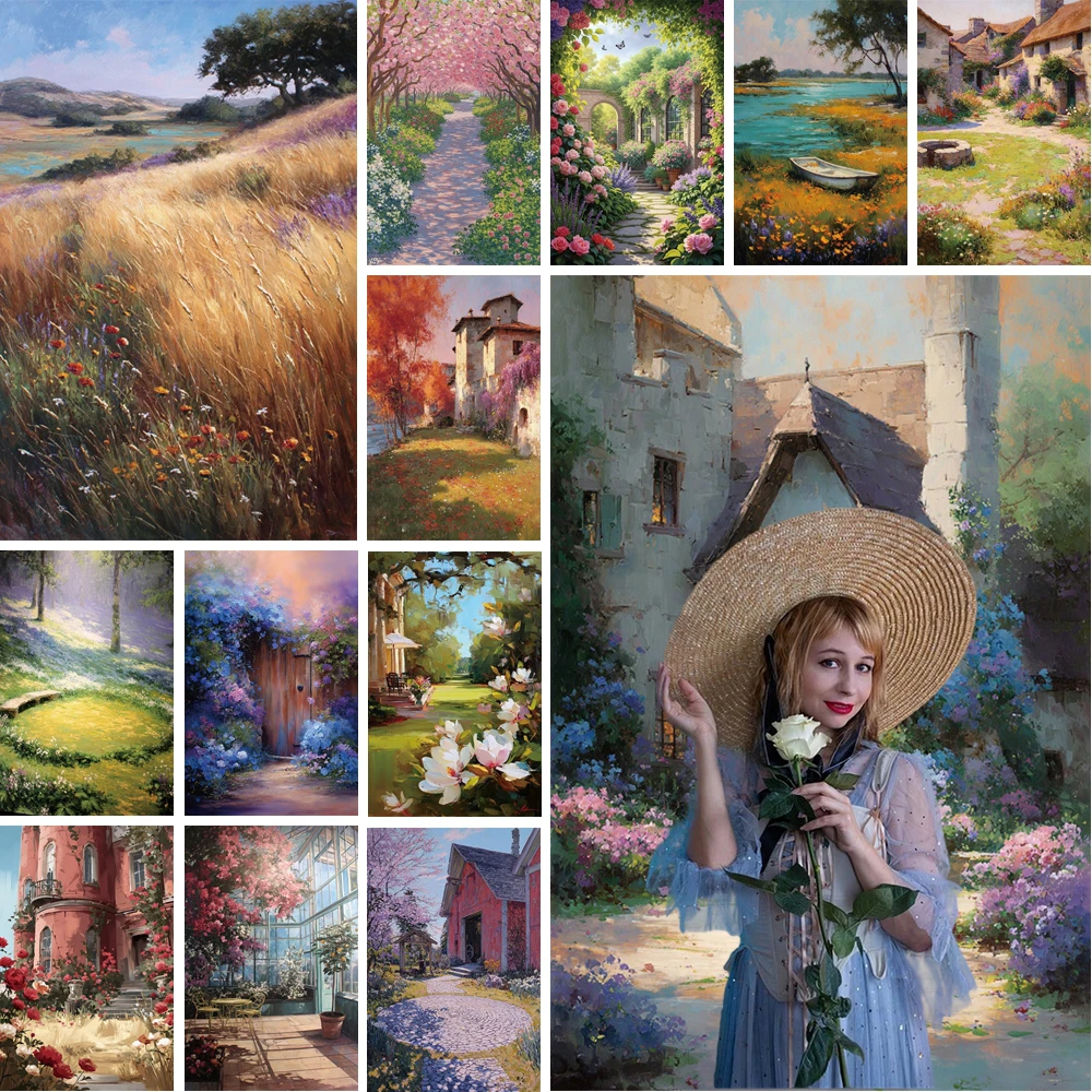 

MOON.QG Autumn Rural Scenery Backgrounds For Photography Countryard Arch Cherry Blossom Backdrop Home Wallpaper Photozone Poster