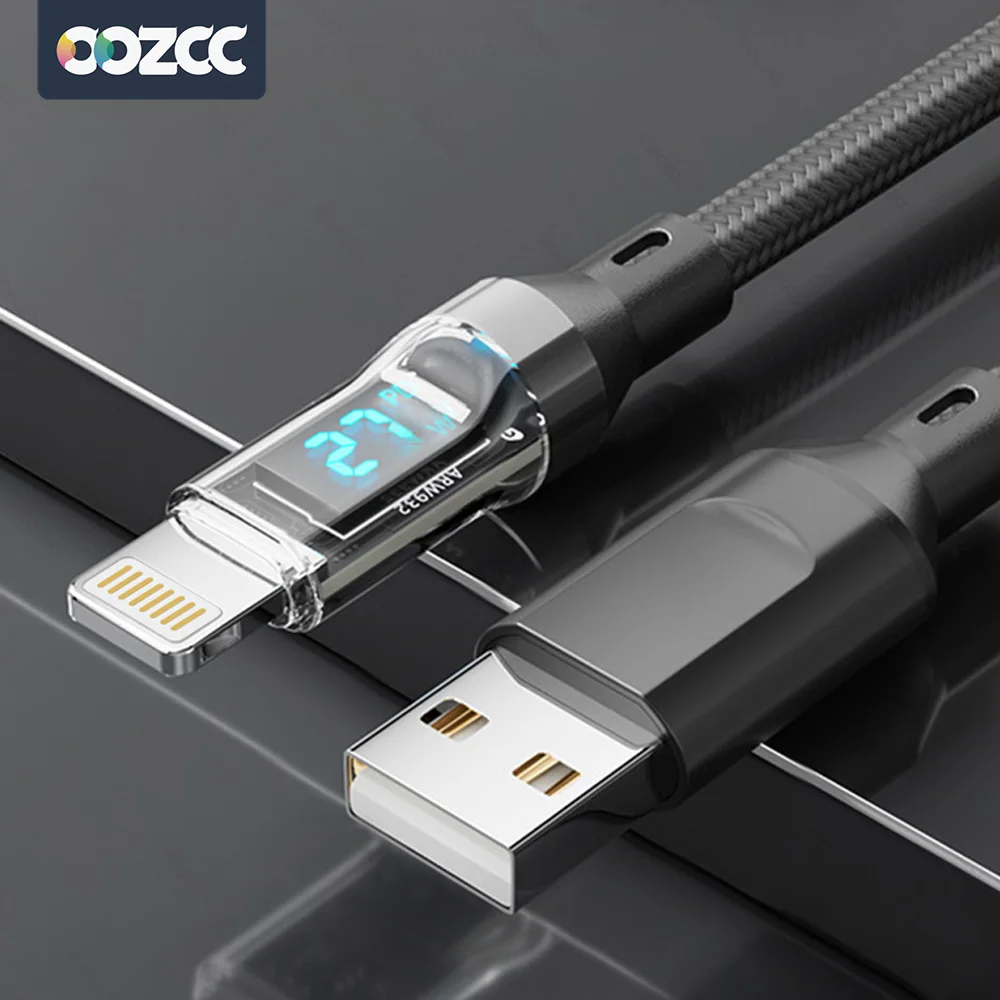 PD 27W snellaadkabel LCD-scherm Transparante schaal Gegevensoverdracht, USB A Type-C naar Lightning-snoer voor iPhone 14 Pro Max/13/12