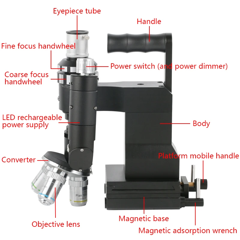 100x-400x Portable Metallographic Microscope 10X 20X 40X Plan Achromatic Objective Lens Monocular For Material Surface Inspected