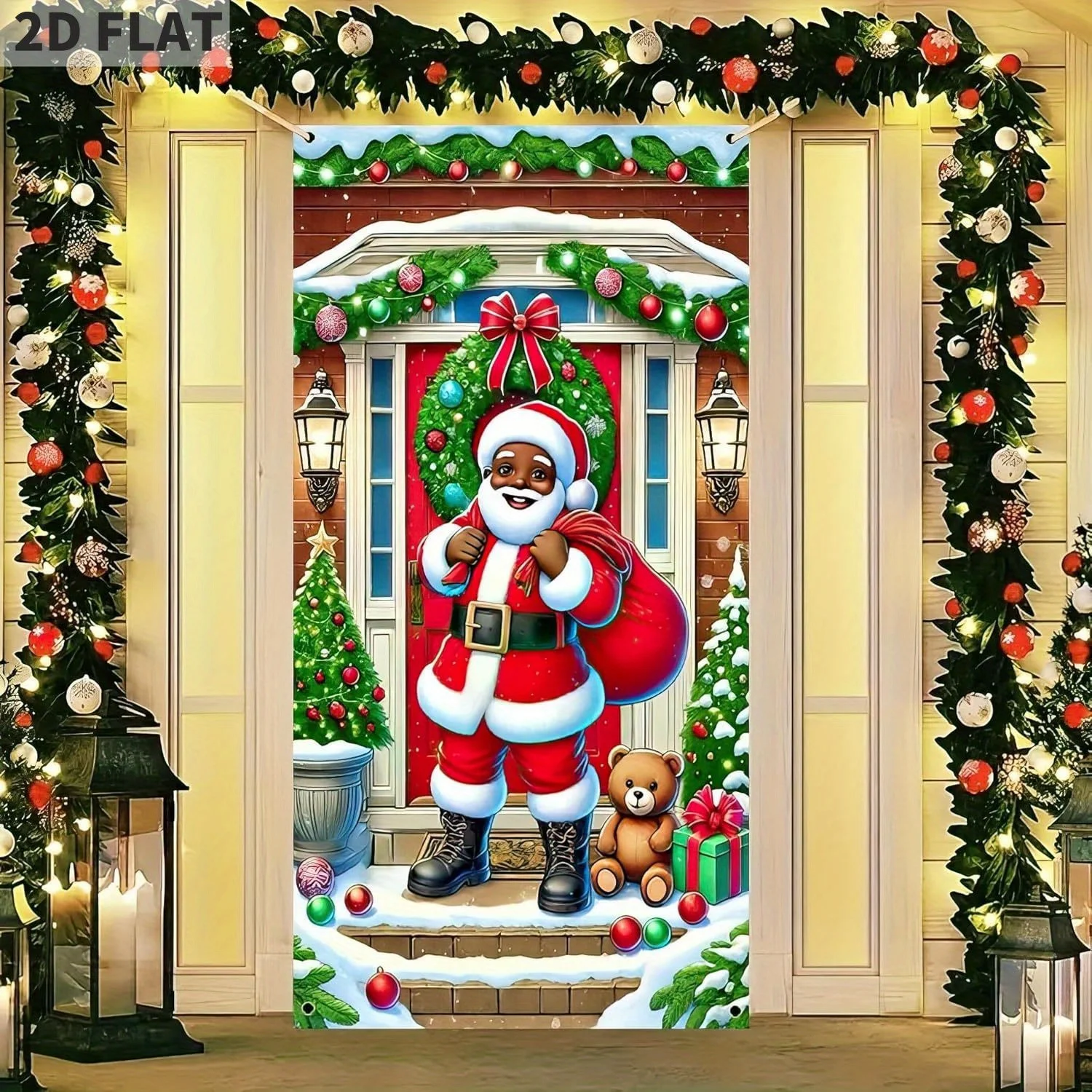 Santa Claus Door Banner- Christmas Cover, Santa Claus & Cute Bear