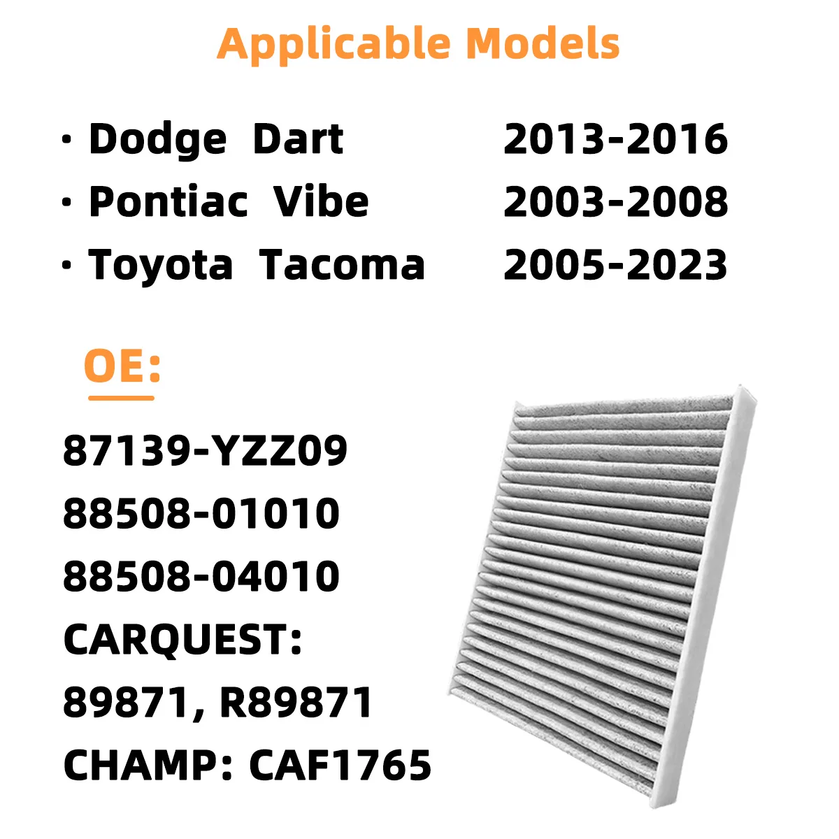 Aktivkohle-Innenraumfilter CF10374 zur effektiven Staubentfernung, passend für Dodge Dart, Toyota Tacoma, Pontiac Vibe 87139-YZZ09 – Detail 6