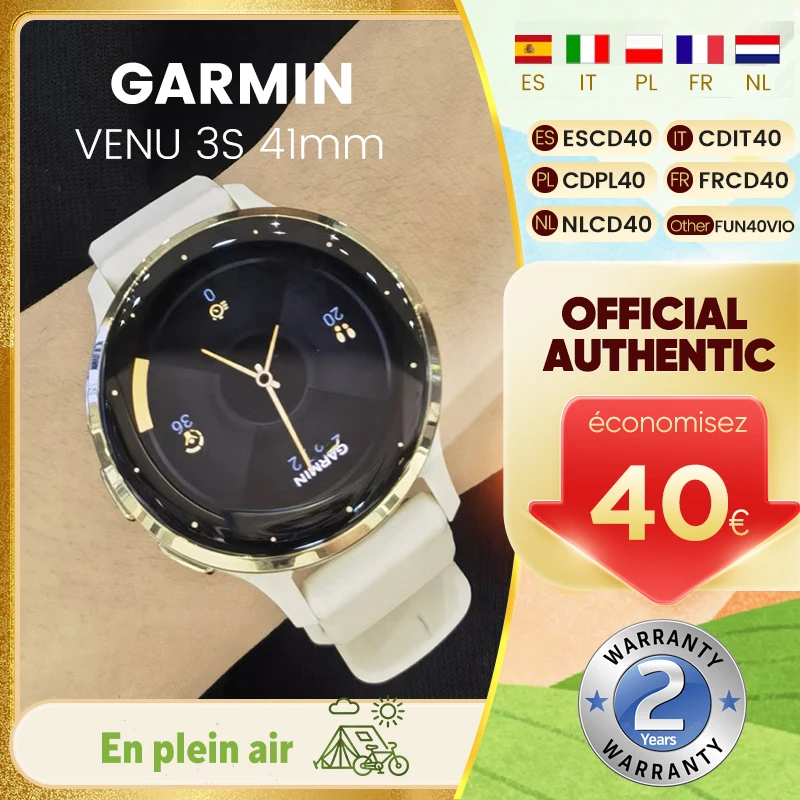 Montre connectée Garmin Venu 3s Fitness, écran tactile AMOLED 1,2 pouce, plus de 30 sports, course à pied, musique, GPS