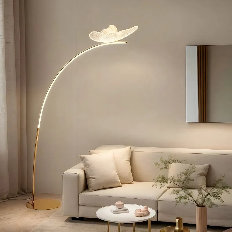 Butterfly floor lamp, ambient light next to the sofa in the living room luxury, cream wind, bedroom bedside fishing lighting