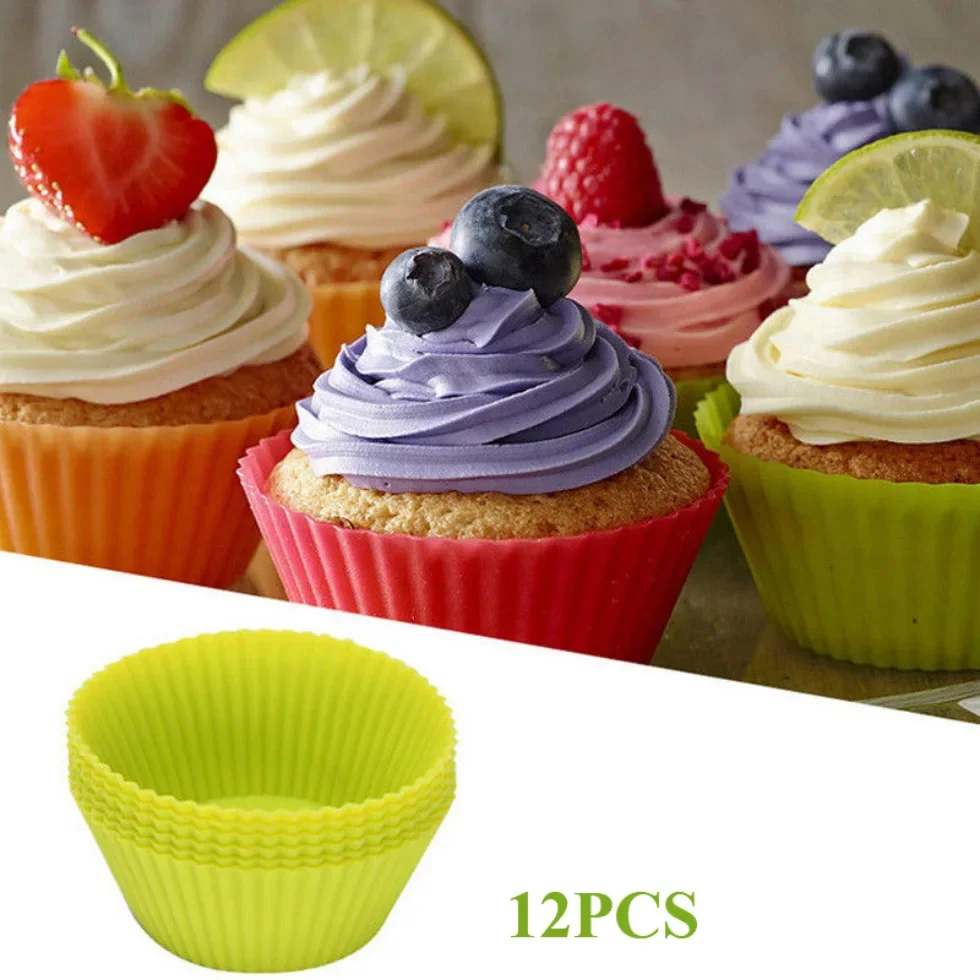 

12pcs Muffin Cupcake Form To Bake Kitchen Home Baking Accessories Molds Food Grade Silicone Cup Cake Pan Mold Cake Tools