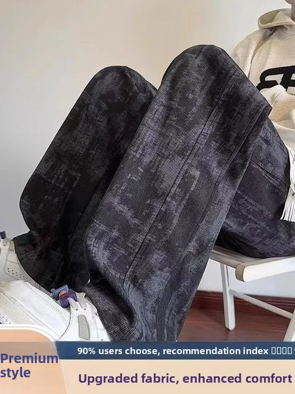 

Мужские вельветовые брюки свободного кроя с эффектом окрашивания, осенне-зимние, повседневные, модные, в американском стиле, с широкими штанинами