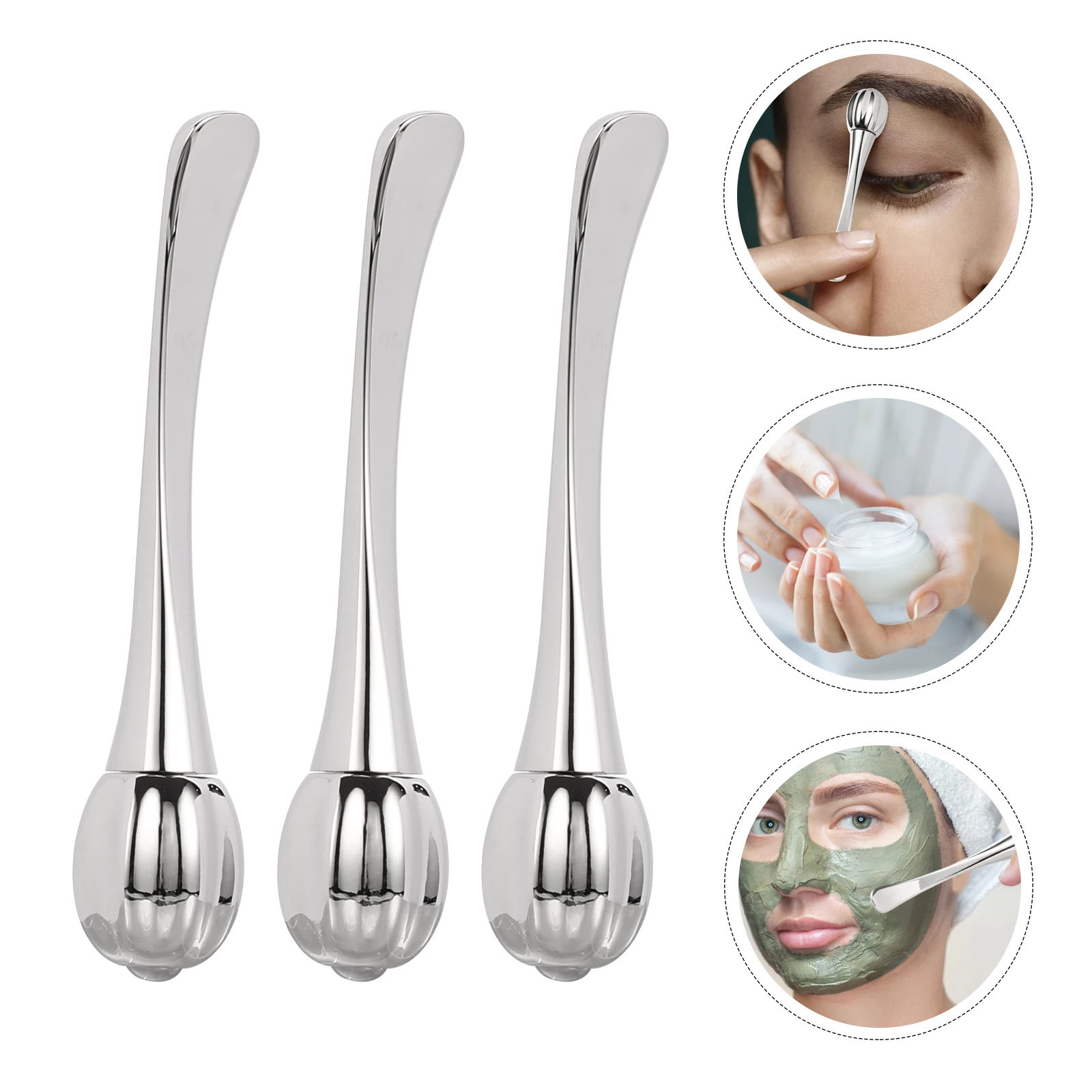 

3pcs Eye Cream Massage Sticks Stainless Steel Eye Massage Tool Portable Skin Care Spoon Dual-End Beauty Scoop Face Mask Tool