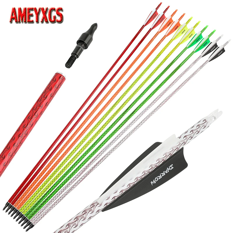 6/12pcs Spine 500 Mixed Carbon Arrow 31.5inch Colourful Arrow Shaft Rubber Feather 100Grain Arrowhead for Bow Hunting Target