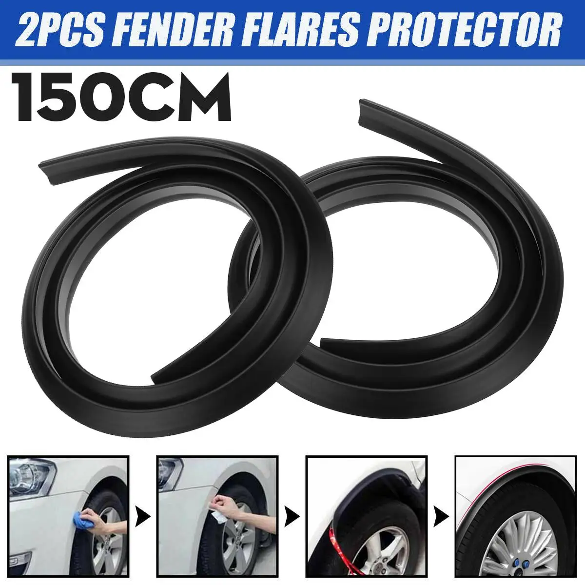 2PCS 150Cm Car Splash Guard Fender Flare Extension Wheel Eyebrow Moulding Trim Wheel Arch Strip Extenders Scratch-proof