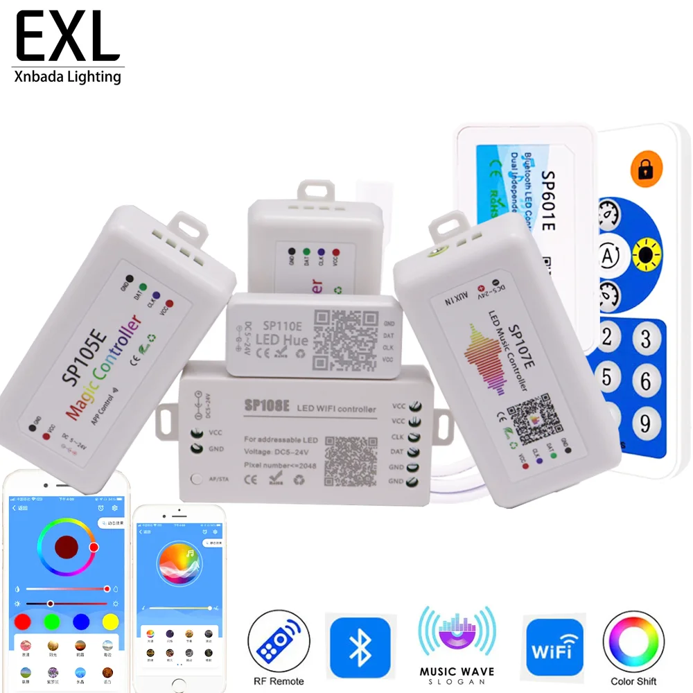 WS2812 WS2811 LED RGBIC Pixels Controller Bluetooth/WIFI/Music Smart RF Remote Control SP105E SP107E SP108E SP611E SP801 DC5-24V