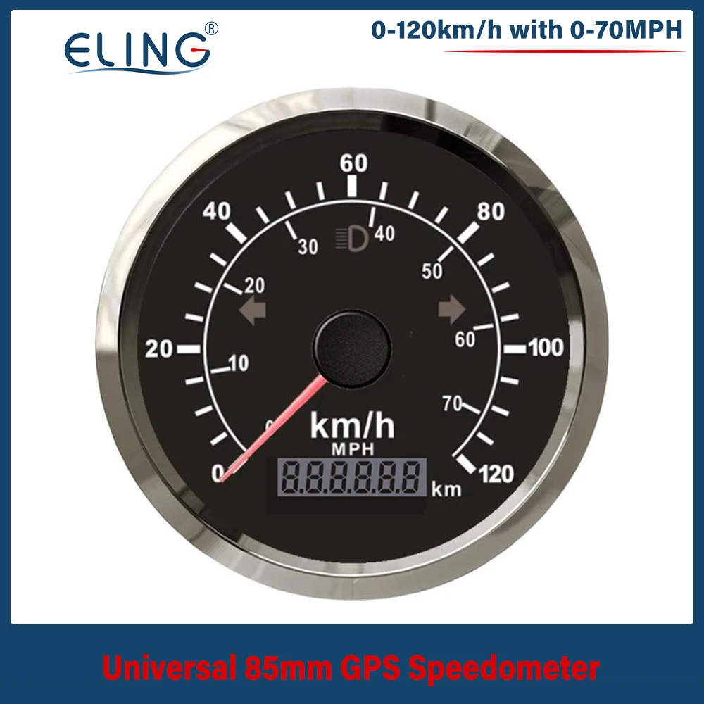 

ELING Newest Waterproof 85mm 0-70MPH 0-120km/h GPS Speedometer With GPS Antenna With Red/Yellow Backlight for Car Boat Yacht