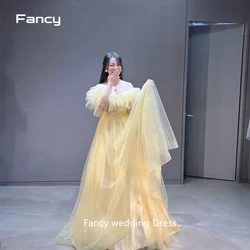 Fancy Korea Fairy Off Shoulder Wedding Dress A Line Short Sleeve Bridal Gown Floor Length Photo Shoot 웨딩드레스 Corset Back