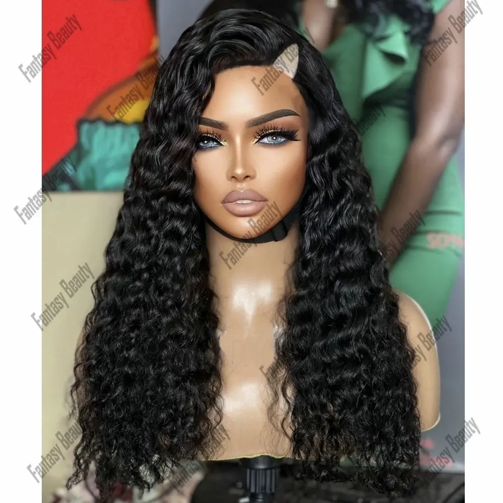 Black 100% Remy Peruvian Hair Wig V Part Wig Human Hair For Black Women Deep Wavy Full Machine Made hair Wig Glueless Easy Wear