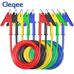 Cleqee-Dupla Jacaré Clip para Multímetro, Test Leads, Crocodile Clip Cable, Jumper Wire, Ferramenta Elétrica, 100cm, 4mm, P1024, 5Pcs