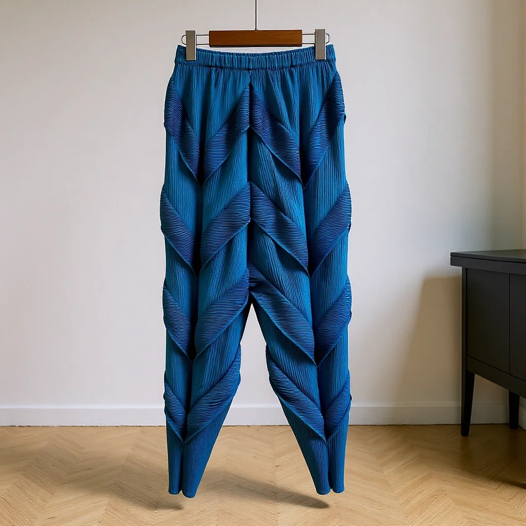 

Miyake Pleated Spring and Fall 2026 New Design Sense Pleated Pants Women's Elastic Waist Haren Pants Nine Minutes Casual Pants
