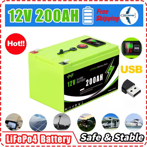 Reliable📀Lithium Battery🎥12V 200Ah LiFePO4 Battery with Comprehensive BMS Protection for Solar Battery Van Life and Sailboats