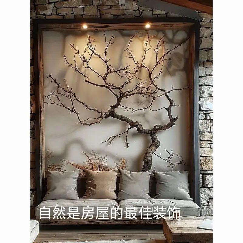 Hanging painting living room dining room entrance log decoration painting antique background wall famous wabi sandy wind wall