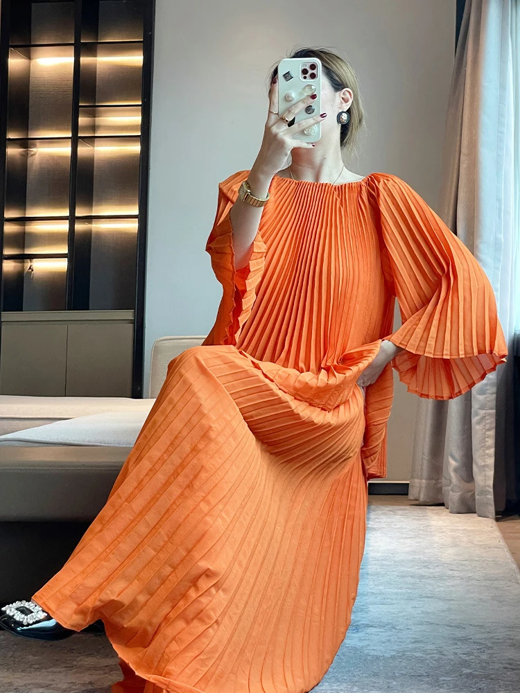 GVUW Fashion Pleated 2 Pieces Set Flare Sleeve Loose Top + Wide Leg Trousers New 2024 Solid Color Casual Clothing 17G5683