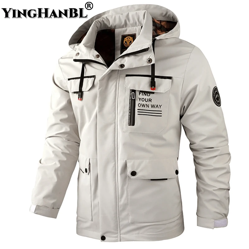 Fashion Men\'s Casual Windbreaker Jackets Hooded Jacket Man Waterproof Outdoor Soft Shell Winter Coat Clothing Warm Fleece Thick